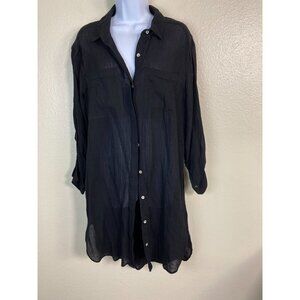 Seafolly Womens Black Sheer Button Up Beach Cover Up Dress size 4 Long sleeve